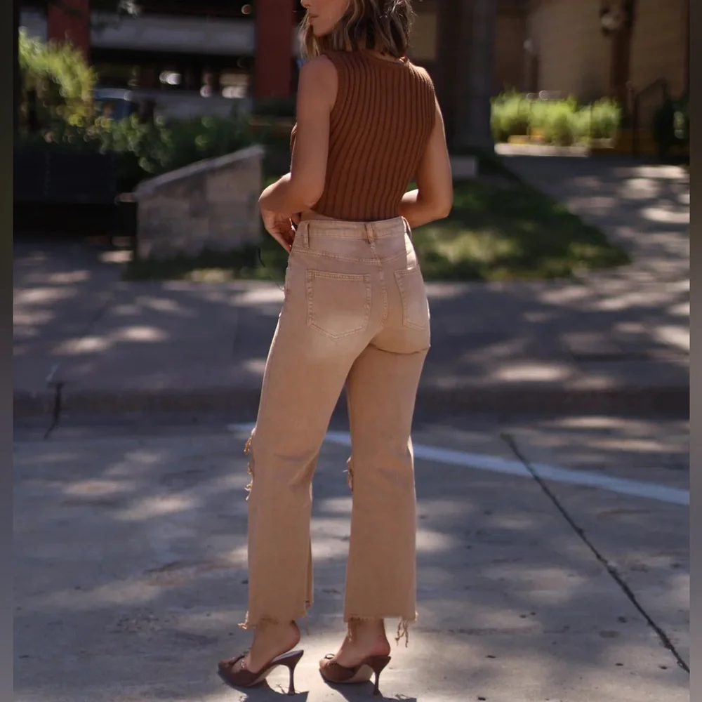 Vervet Leslie High Rise 90's Vintage Crop Flare Jeans Tan Brown Size 28 NEW